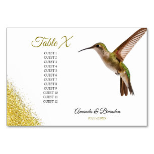 Chic Green Hummingbird and Gold Dust Wedding Tischnummer