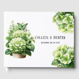 Chic Green Hydrangea Butterfly Wedding Gästebuch
