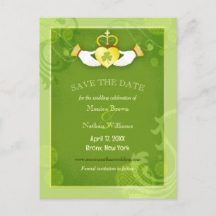 Chic Green Irish Wedding Save the Date Ankündigungspostkarte