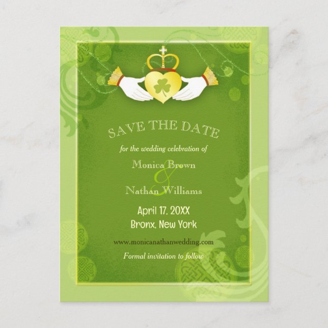 Chic Green Irish Wedding Save the Date Ankündigungspostkarte (Vorderseite)