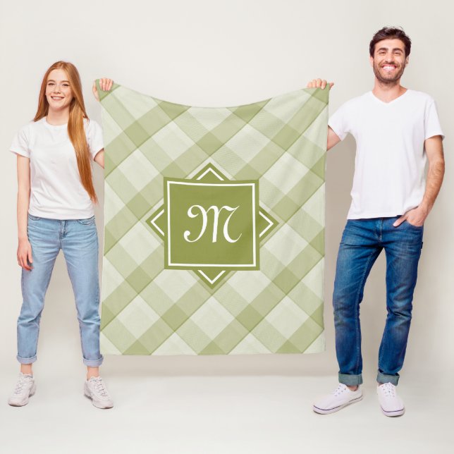 Chic Green Kariert mit moderner Diagonal-Monogramm Fleecedecke (Beispiel)