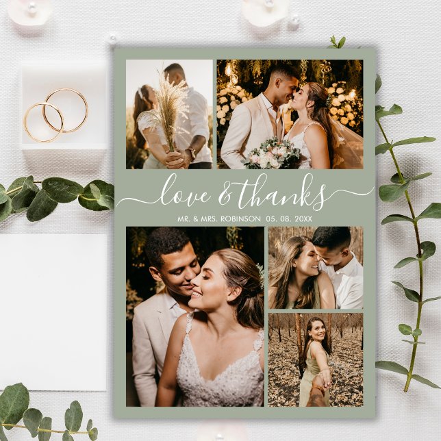 Chic Green Liebe und vielen Dank für Ihre Hochzeit Postkarte (Von Creator hochgeladen)