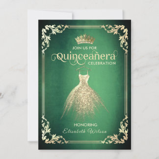 Chic green Luxus Gold Kleid tiara Quinceañera I Einladung