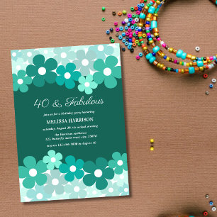 Chic Green Mint Blume 40 Fantastischer Geburtstag Einladung