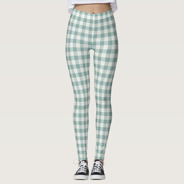 Chic Green Mint White Gingham Stripes Leggings (Vorderseite)