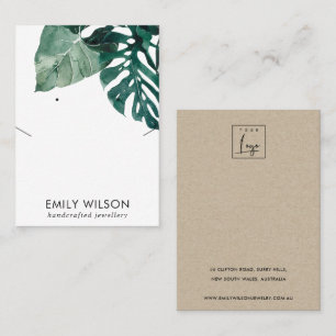  CHIC GREEN MOSTERA FAUNA NECKLACE EARRING DISPLAY VISITENKARTE