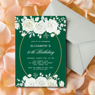 Chic Green Pastel White Rose Grüne Geburtstag Einladung