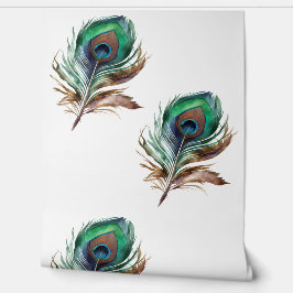 Chic Green Peacock Feathers Tapete