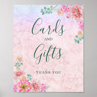 Chic Green & Pink Delicate Watercolor Card Geschen Poster
