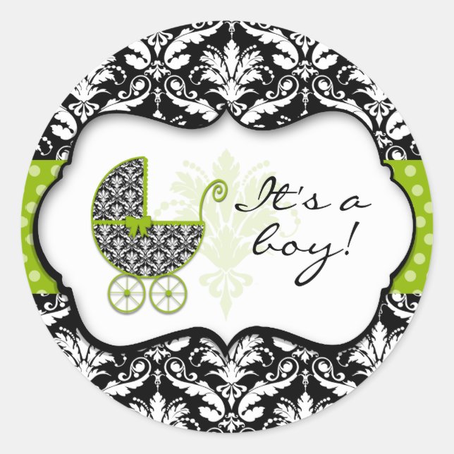 Chic Green Polka Dot Damask Stickers (Vorderseite)
