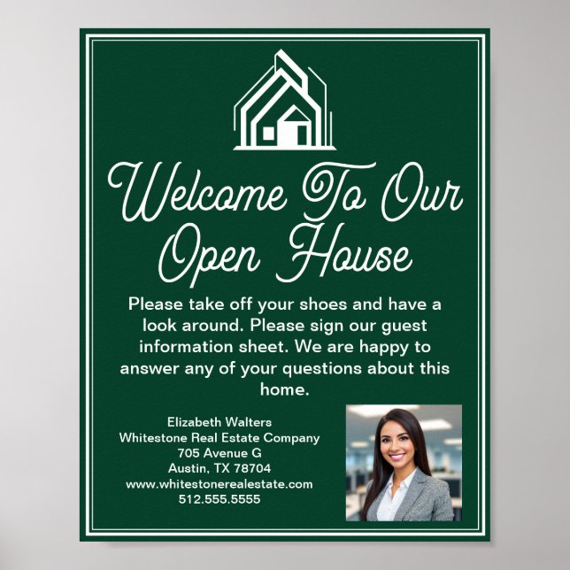 Chic Green Real Estate Company Open House Welcome Poster (Vorne)