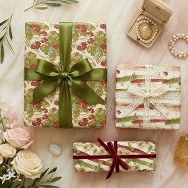 Chic Green Red Botanical Orchids Watercolor TMF26 Geschenkpapier Set