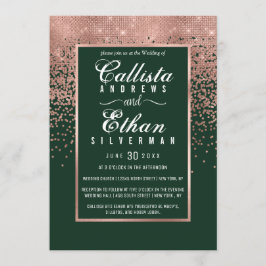 Chic Green Rose Gold Glitzer Confetti Wedding Einladung