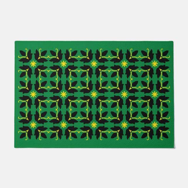 Chic Green Tile Blume Muster große Tor Mat Fußmatte (Vorderseite)
