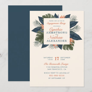 Chic Green Tropical Blätter Einzigartige Engagemen Einladung