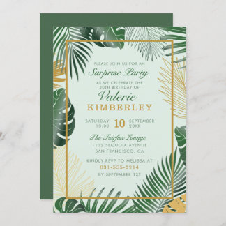 Chic Green Tropical Blätter Trendy Surprise Party Einladung