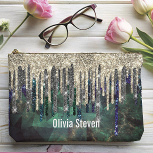 Chic green türkise Gold Glitzer Tropfen monogramm Zubehörtasche