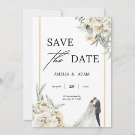 Chic Green und Beige Blätter Save the Date Hochzei Einladung
