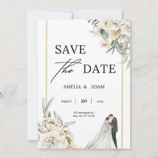 Chic Green und Beige Blätter Save the Date Hochzei Einladung