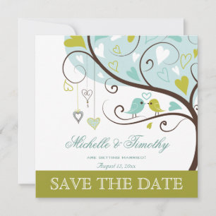 Chic green und blue love birds Foto Save the Date Einladung