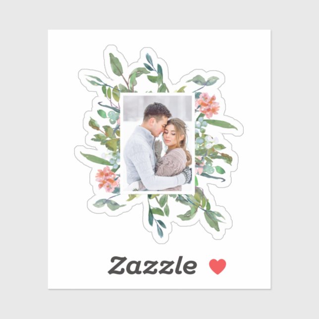 Chic Green und Blush Wasserfarbenfloral mit Foto Aufkleber (Blatt)