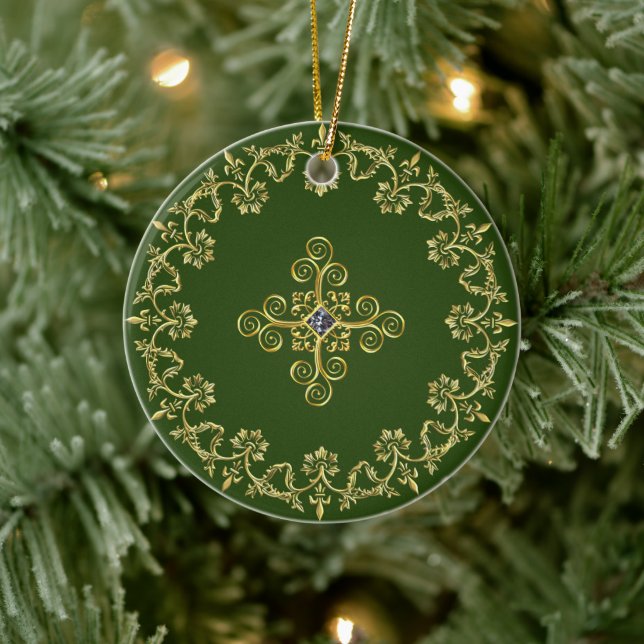 Chic Green und Gold Keramik Ornament (Baum)