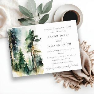 Chic Green Watercolor Wald Forest Verlobung Einladung