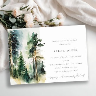 Chic Green Watercolor Wald Wald Birthday Einladung