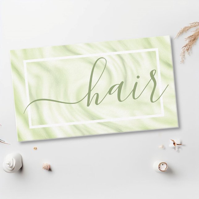 Chic Green White Calligraphy Name Signature Hair Visitenkarte (Von Creator hochgeladen)