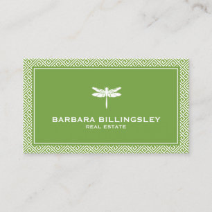 Chic Green/White Dragonfly Realtor, Designer Visitenkarte