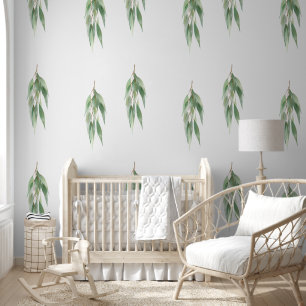 Chic Green White Natural Eucalyptus Blätter Tapete