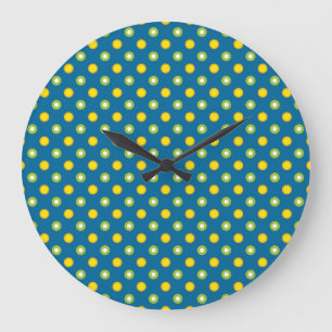 Chic Green Yellow Polka Dots Round Wall Clock Große Wanduhr