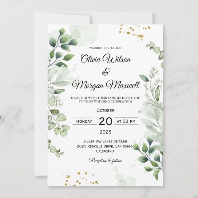 Chic Greenerenerity Frame Wedding Einladung (Vorderseite)