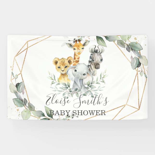 Chic Greenerenery Jungle Animals Baby Dusche Willk Banner (Horizontal)