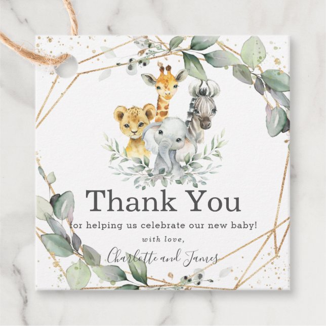 Chic Greenerenery Jungle Animals Baby Shower Gebur Geschenkanhänger (Vorderseite)