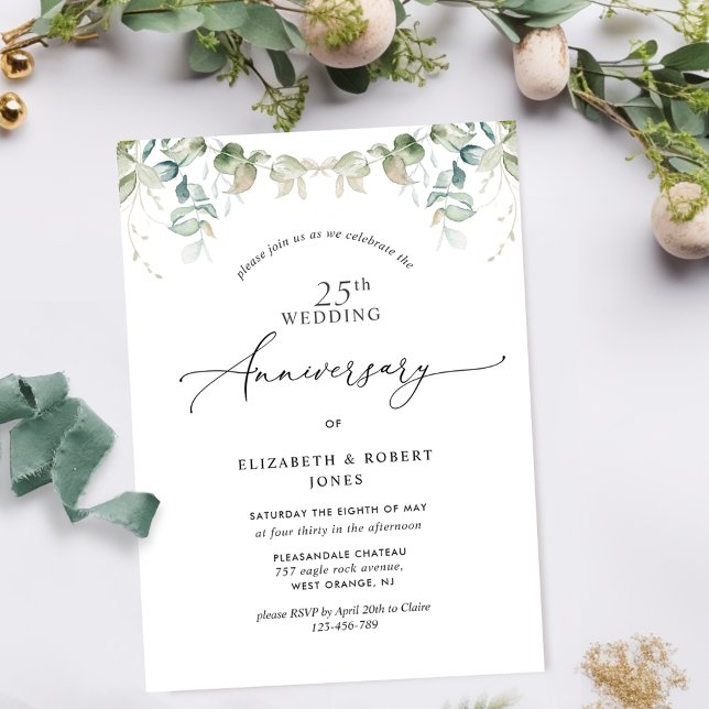 Chic Greenery 25. (oder andere) Hochzeitstag Einladung (Von Creator hochgeladen)