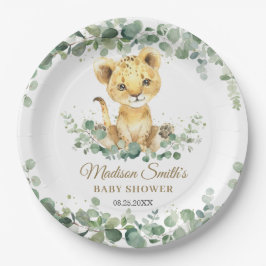 Chic Greenery Adorable Lion Cub Boy Baby Shower  Pappteller