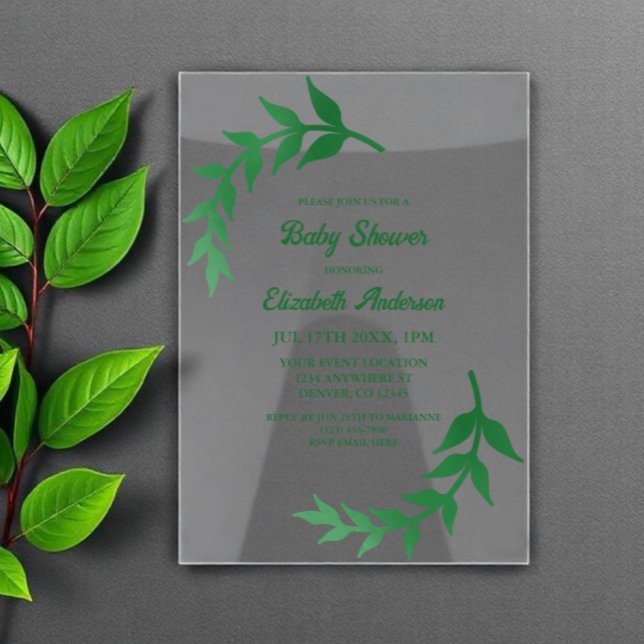 Chic Greenery Baby Shower Acryleinladungen (Von Creator hochgeladen)
