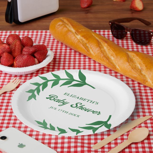 Chic Greenery Baby Shower Pappteller (Picknick)