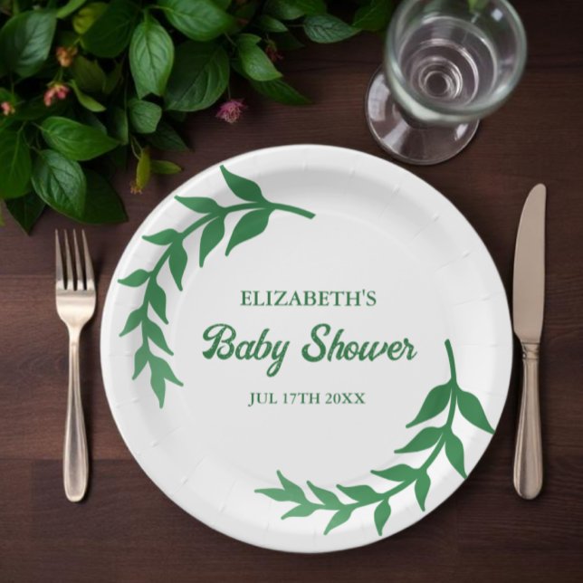 Chic Greenery Baby Shower Pappteller (Von Creator hochgeladen)