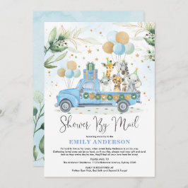 Chic Greenery Blue Gold Safari Babydusche per Mail Einladung