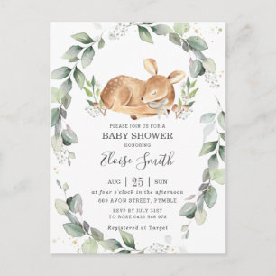Chic Greenery Deer Baby Dusche Neutrale Einladung Postkarte