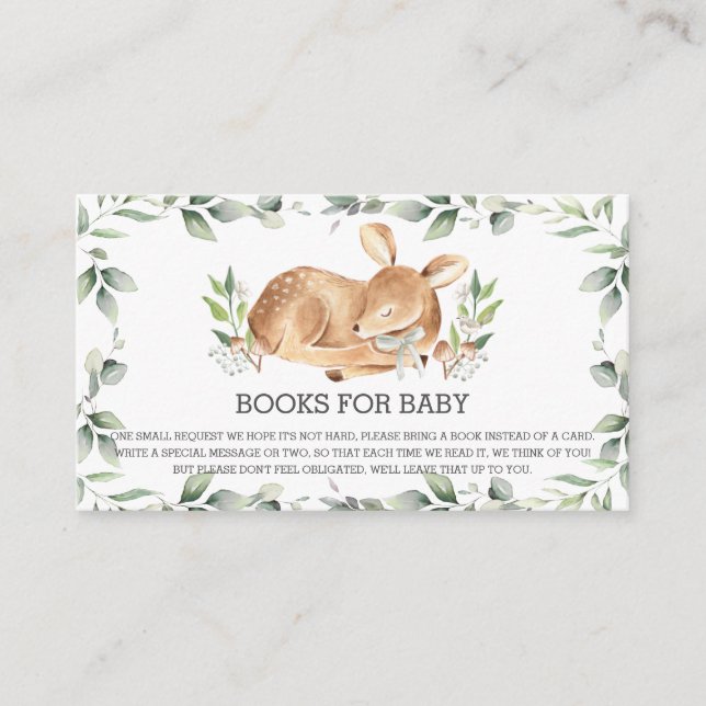 Chic Greenery Deer Baby Shower Books for Baby Begleitkarte (Vorderseite)