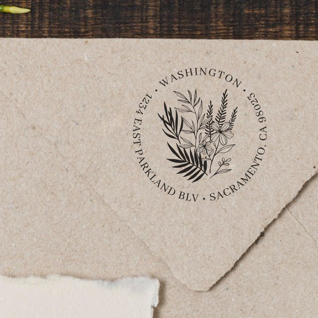 Chic Greenery Floral Round Family Rücksendeadresse Permastempel (Rubber Stamp Mock-up)