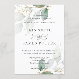 Chic Greenery Foliage Gold Calligrafy Wedding Einladung