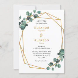 Chic Greenery Gold Geometric Wedding Einladung