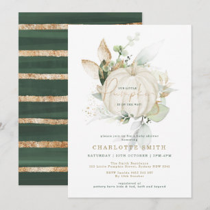 Chic Greenery Gold Pumpkin Herbst Babydusche Einladung