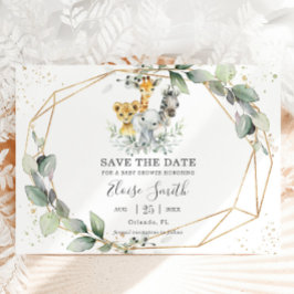 Chic Greenery Jungle Animals Baby Dusche neutral Save The Date