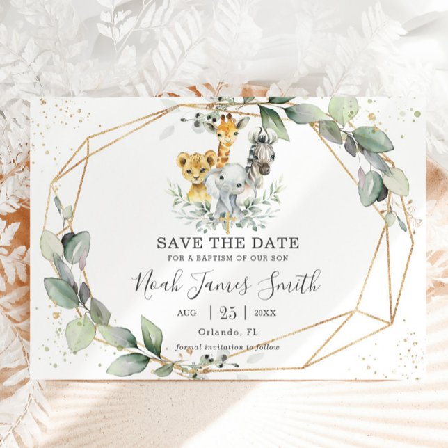 Chic Greenery Jungle Animals Taufe Christening Save The Date (Von Creator hochgeladen)