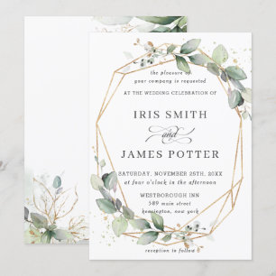 Chic Greenery Leafy Foliage Wedding Geometric Einladung